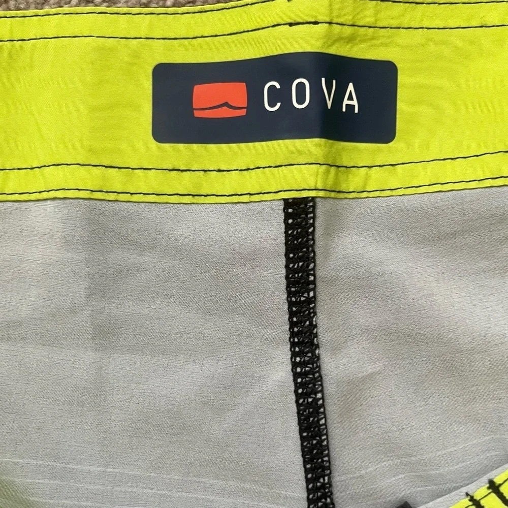 COVA Striped Board Shorts Neon Lime Aqua Surf Swim Trunks Size 36 NWT